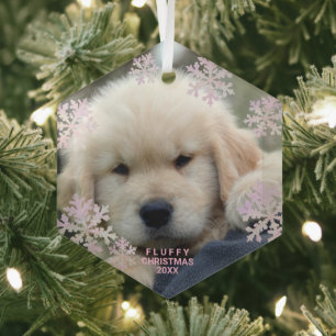 Snowflake Pink Opal Elegant Minimalist Photo Glass Ornament