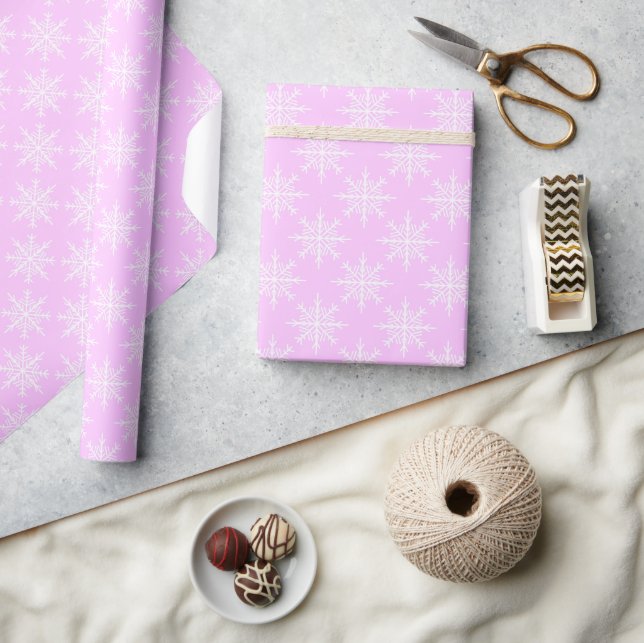 Snowflake Pink Pastel Pattern Christmas Holiday Wrapping Paper (Crafts)