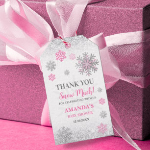 Snowflake Pink & Silver Baby Shower Thank You Gift Tags