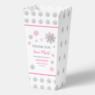 Snowflake Pink & Silver Glitter Winter Baby Shower Favor Box