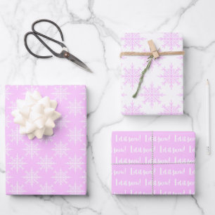 Snowflake Pink White Let It Snow Christmas Holiday Wrapping Paper Sheet