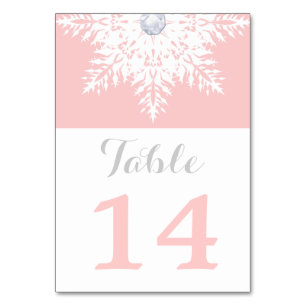 Snowflake pink winter wedding table number
