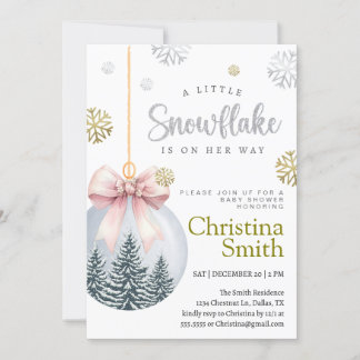 Snowflake Pink Winter Wonderland Baby Girl Shower Invitation
