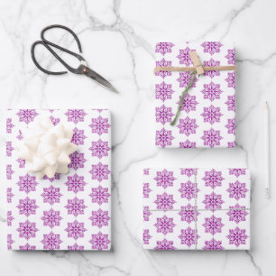 Snowflake Plaid Pattern Pink Holiday Wrapping Paper Sheet
