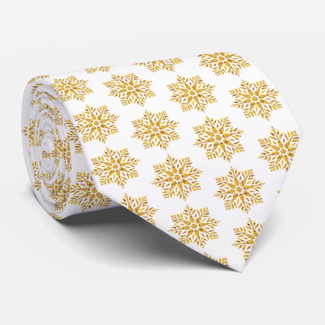 Snowflake Plaid Pattern Yellow Neck Tie (Rolled)