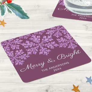 Snowflake Plum Bling Chic Elegant Holiday Party Square Paper Coaster
