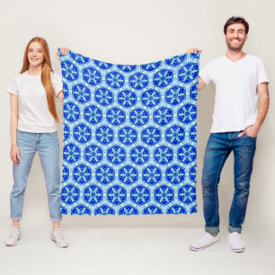 Snowflake Quit Pattern - Cobalt Blue and White  Fleece Blanket