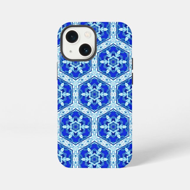 Snowflake Quit Pattern - Cobalt Blue and White  iPhone Case (Back)