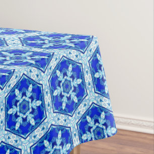Snowflake Quit Pattern - Cobalt Blue and White  Tablecloth