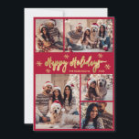 Snowflake Red and Gold 5 Photo Collage Christmas Holiday Card<br><div class="desc">Elegant Modern Calligraphy Red and Gold Snowflake 5 Photo Collage Happy Holiday Script Christmas Holidays Card. This festive, minimalist, five (5) photo holiday greeting card template features a pretty grid photo collage, some snowflake and says „Happy Holidays”! The „Happy Holidays” whimsical greeting text is written in a beautiful hand lettered...</div>