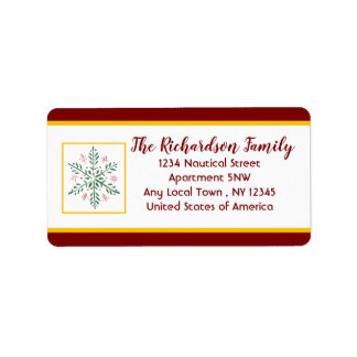 Snowflake Red and Gold Holiday Card Label