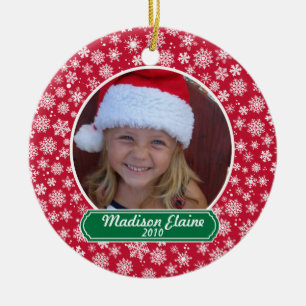 Snowflake Red and Green Christmas Ornament