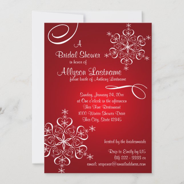 Snowflake Red Bridal Shower Invitation (Front)