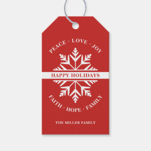 Snowflake Red Holiday Gift Tags