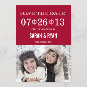 Snowflake Red Save the Date Photo Invitations
