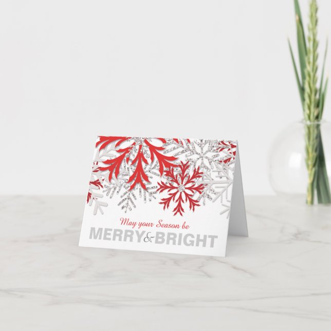 Snowflake Red Silver Winter Holiday Card (Front)