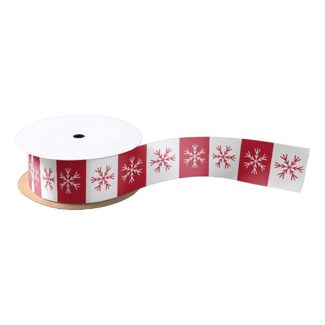 Snowflake Red White Stripe Christmas Pattern Satin Ribbon (Spool)