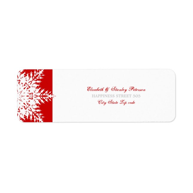 Snowflake red white winter wedding label (Front)