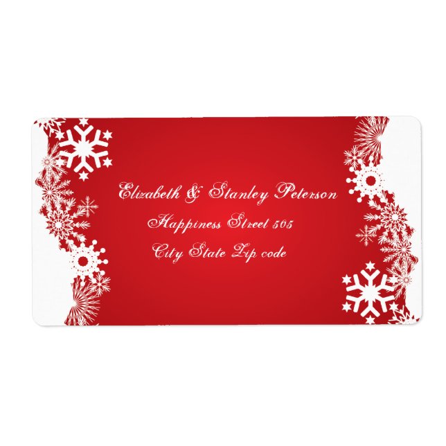Snowflake red white winter wedding label (Front)