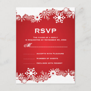 Snowflake red white winter wedding RSVP