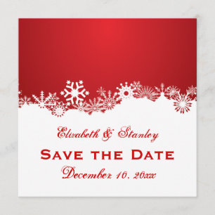 Snowflake red white winter wedding Save the Date