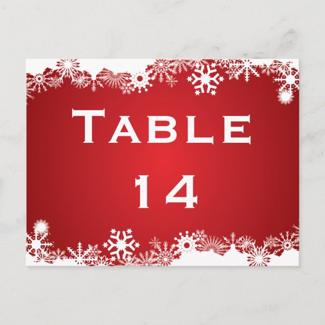 Snowflake red white winter wedding table number postcard (Front)