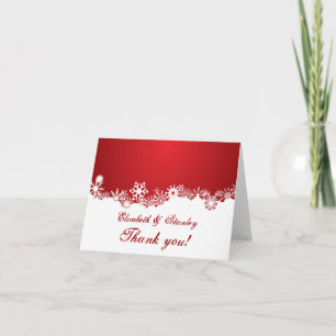 Snowflake red white winter wedding Thank You Card