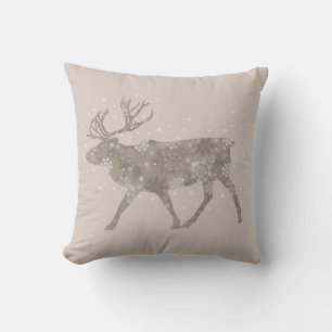 Snowflake Reindeer On Light Tan Throw Pillow