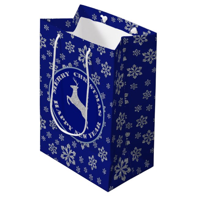 Snowflake Reindeer Personalized Medium Gift Bag (Front Angled)