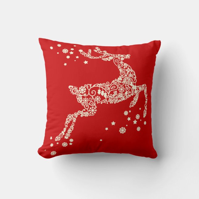 Snowflake Reindeer reversible Christmas Pillow (Front)