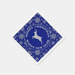 Snowflake Reindeer Silver Blue Napkin