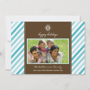 Snowflake Ribbon Custom Family Holiday Card (aqua)