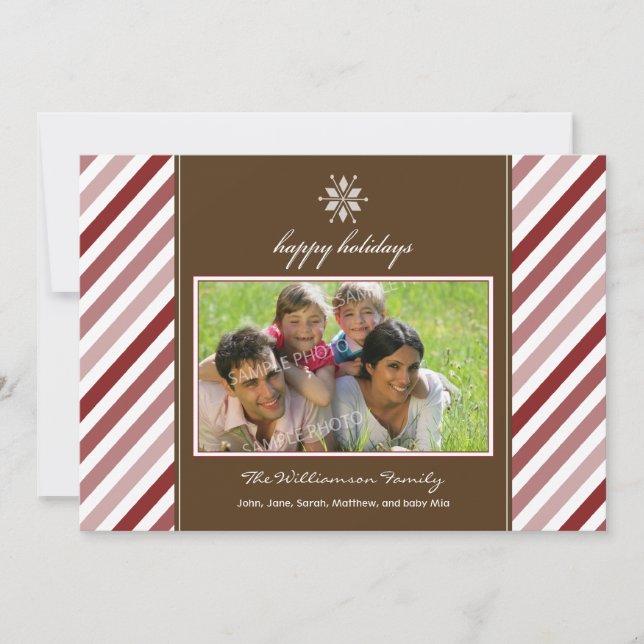 Snowflake Ribbon Custom Family Holiday Card (red) (Front)