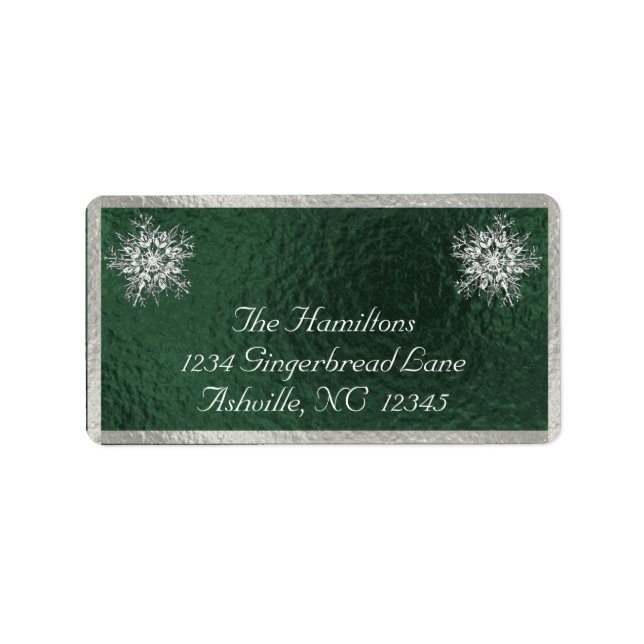 Snowflake & Ribbon Holiday Return Address - Green Label (Front)