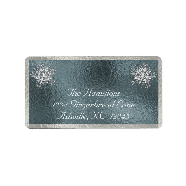 Snowflake & Ribbon Holiday Return Address - Silver Label (Front)
