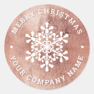 Snowflake rose gold Christmas company Classic Round Sticker