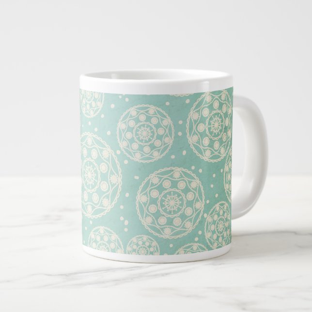 Snowflake Rounds on Aqua Blue Specialty Mug (Front Right)