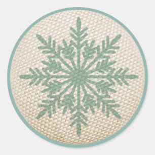Snowflake rustic embroidered look winter vintage classic round sticker