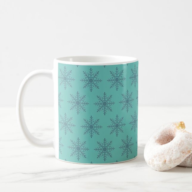 Snowflake Scandinavian Pattern Winter Valentine Coffee Mug (With Donut)