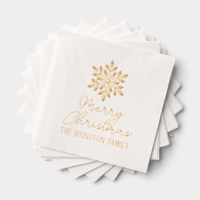 Snowflake Script Holiday Greeting Family Name Foil Napkins (Insitu (Stacked))