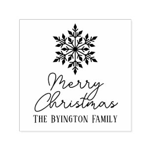 Snowflake Script Holiday Greeting Family Name Self-inking Stamp