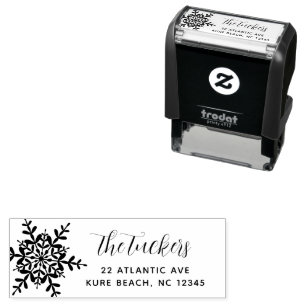 Snowflake Script Modern Christmas Return Address Self-inking Stamp