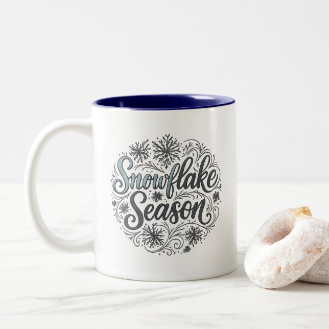 Snowflake Season Winter Aesthetic Coffee Mug (With Donut)