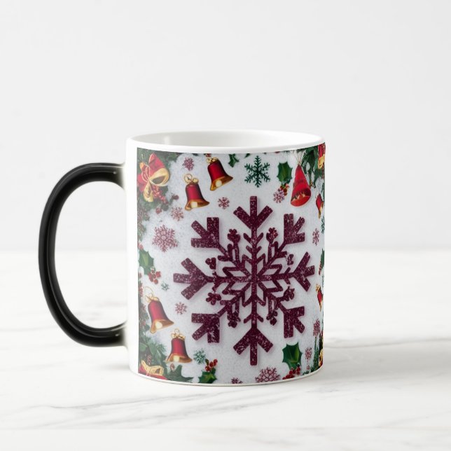Snowflake Silhouettes Pattern Rustic Christmas  Magic Mug (Left)