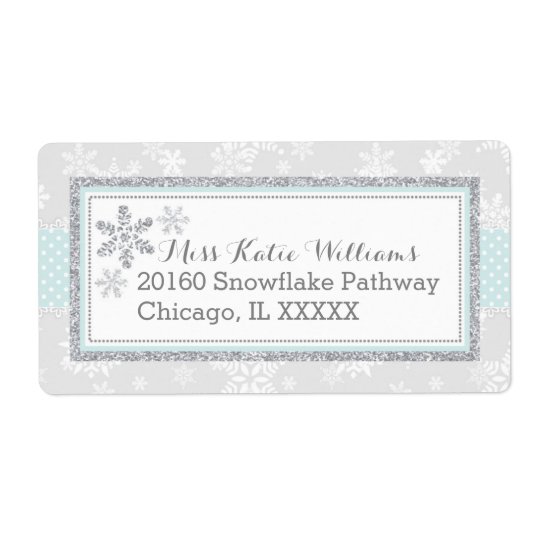 Snowflake Silver Glitter Blue Baby Boy Label Shipping Label