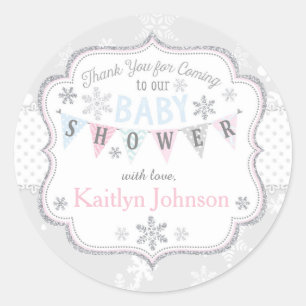 Snowflake Silver Glitter Winter Thank You Label