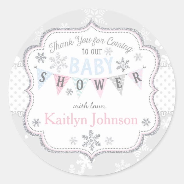 Snowflake Silver Glitter Winter Thank You Label (Front)