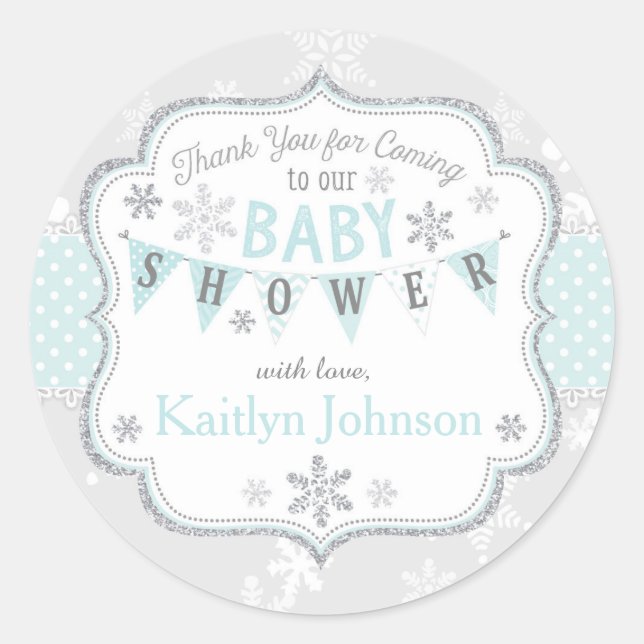 Snowflake Silver Glitter Winter Thank You Label (Front)