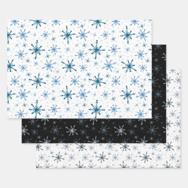 Snowflake Simple Pattern Winter Gift Giving 3 Wrapping Paper Sheet (Set)
