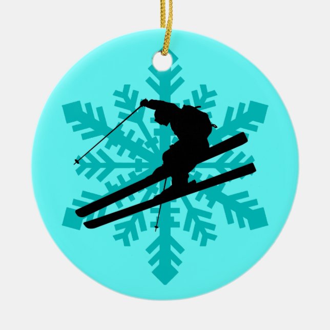snowflake skier ceramic ornament (Front)